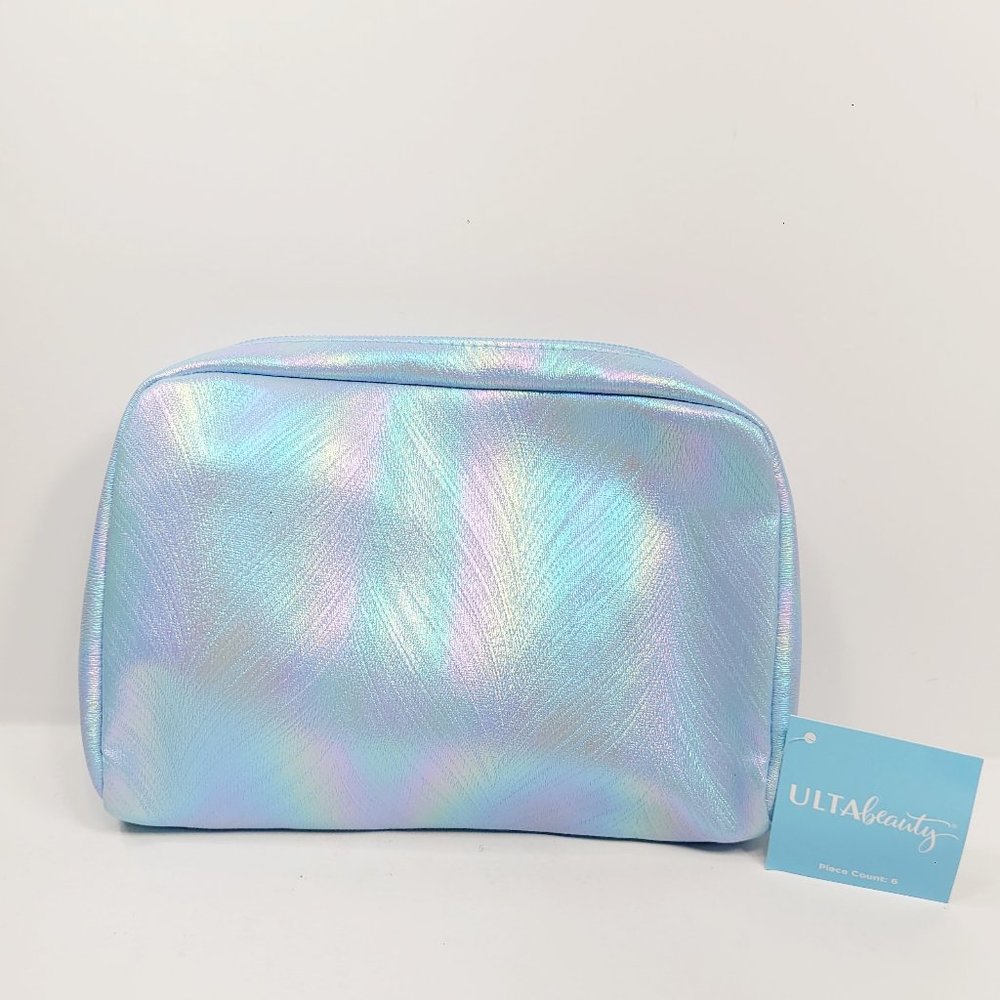 Ulta Beauty Blue Holographic Cosmetic Bag Travel-Makeup Case.